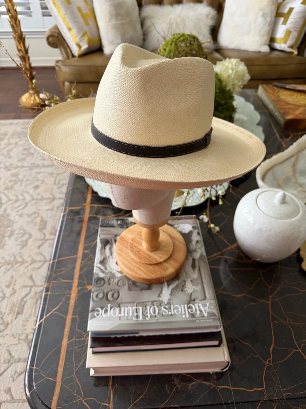 Aussie Ala Alzada Fino White Panama Hat with Black Band 